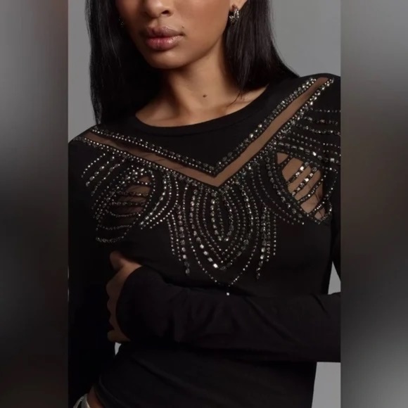 NWT ANTHROPOLOGIE LONG-SLEEVE BEADED APPLIQUÉ TOP Sz XL - Picture 8 of 16